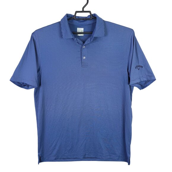 Mens Callaway Blue Striped Opti Dri Polo Shirt Short Sleeve Polyester Stretch L - Picture 1 of 8